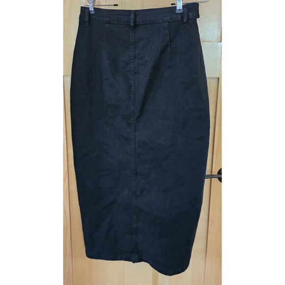 Black Button-Front Midi Skirt With Belt Loops coquette goth whimsygoth boho - Picture 2 of 6